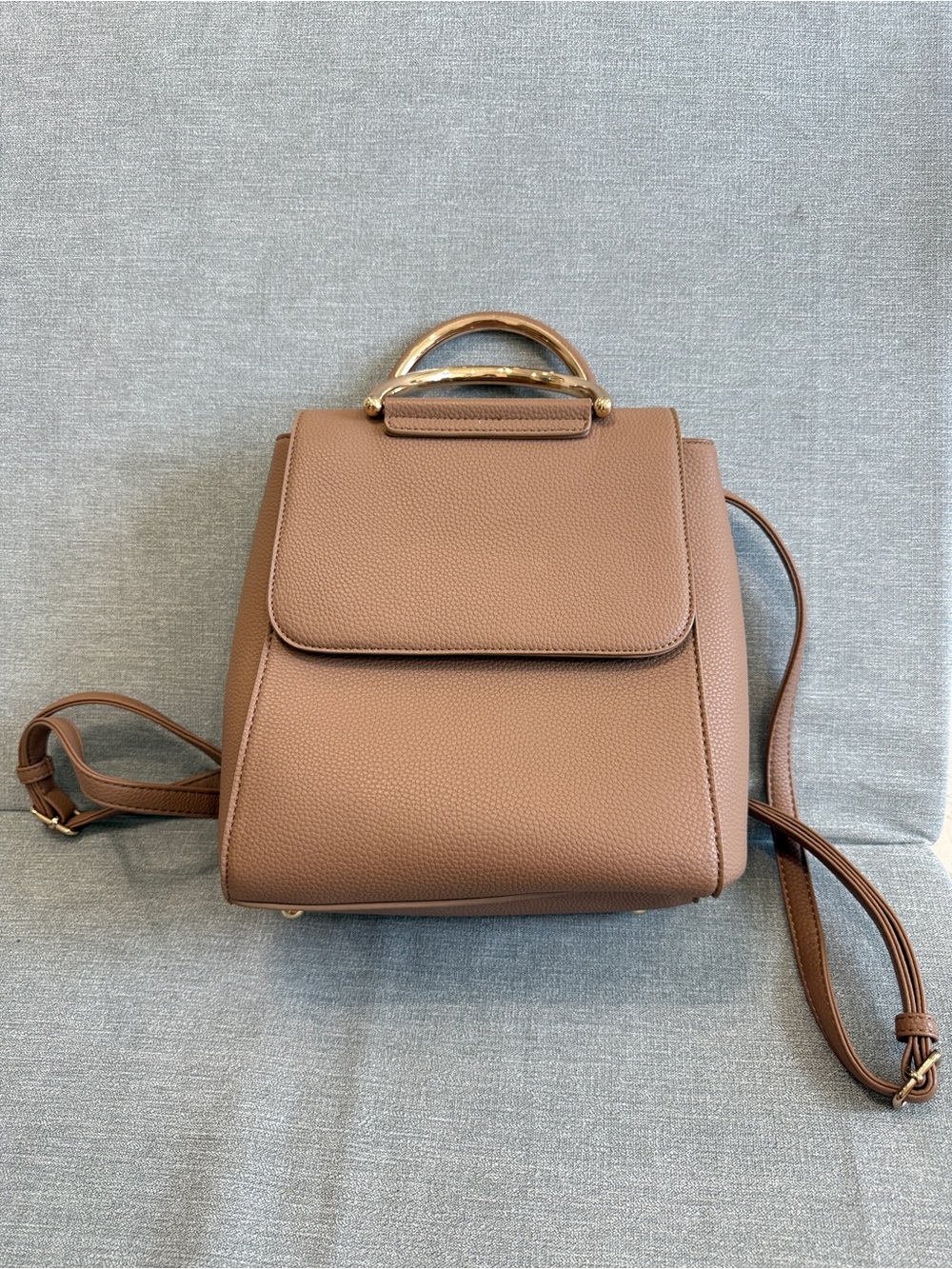 Structured Faux Leather Backpack Crossbody Backpack Handbag in Brown